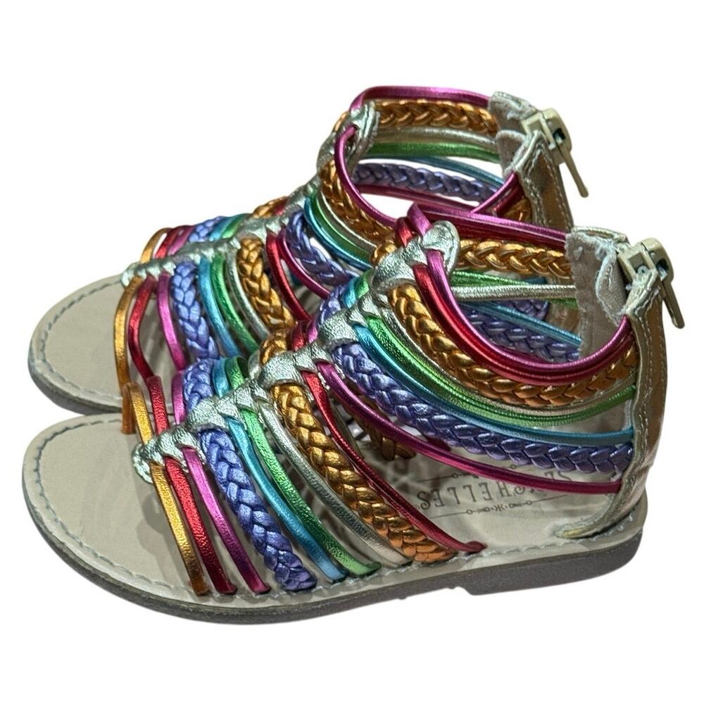 Seychelles Girls Rainbow Metallic Gladiator Sandals Size 7 Zipper Strappy EUC